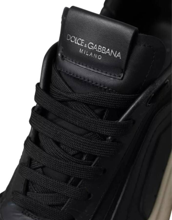 Dolce & Gabbana Zwarte Leren Lage Sneakers Black Heren