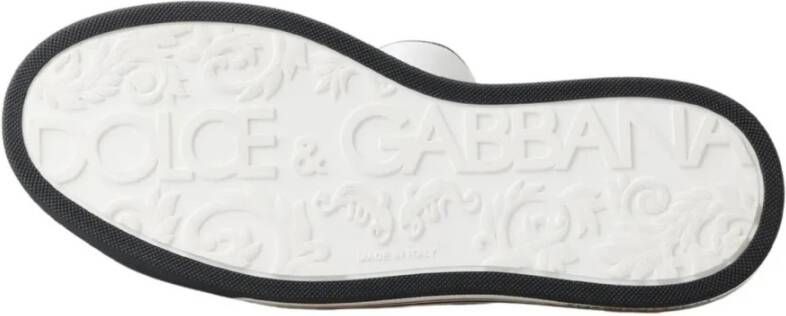 Dolce & Gabbana Zwarte Leren Lage Sneakers Print Black Heren