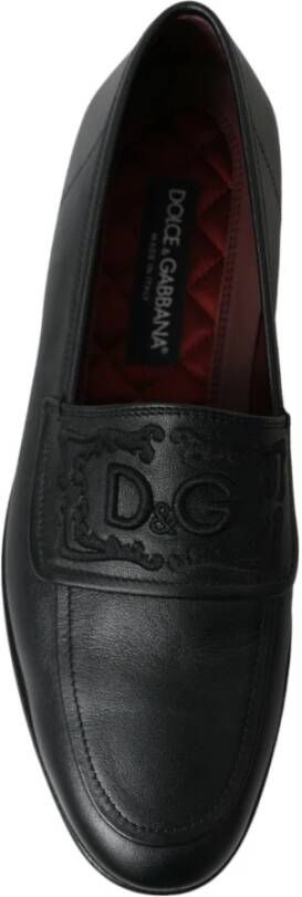 Dolce & Gabbana Zwarte leren logo borduurloafers Black Heren