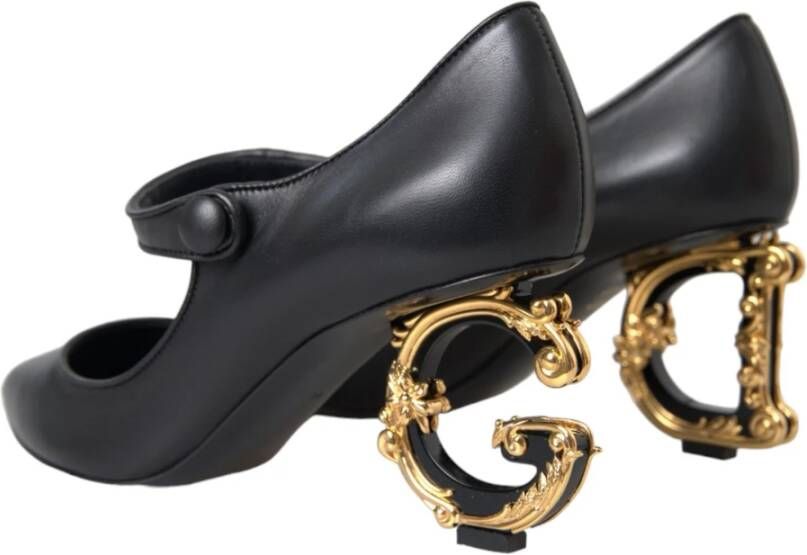 Dolce & Gabbana Zwarte leren logo hakken Mary Janes pompen schoenen Black Dames