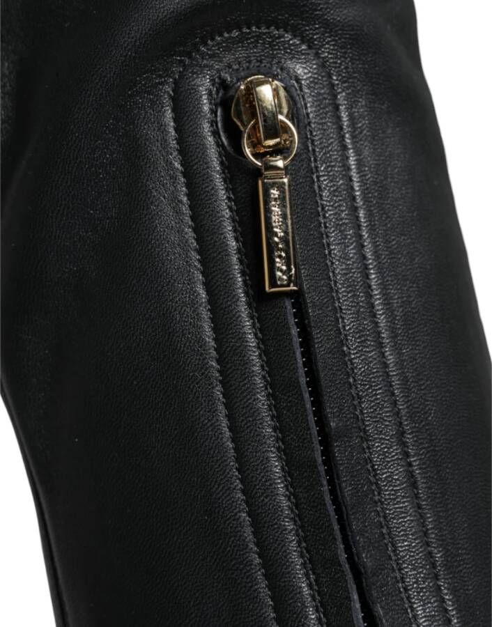 Dolce & Gabbana Zwarte Leren Logo Kniehoge Laarzen Schoenen Black Dames