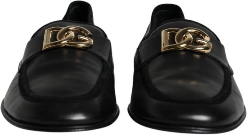 Dolce & Gabbana Zwarte Leren Logo Loafers Schoenen Black Heren