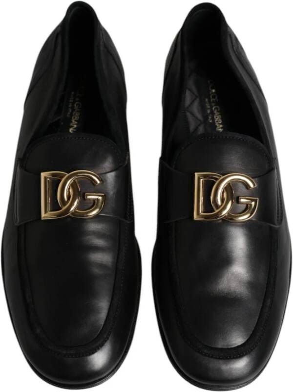 Dolce & Gabbana Zwarte Leren Logo Loafers Schoenen Black Heren