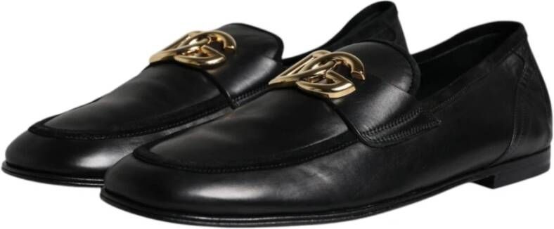 Dolce & Gabbana Zwarte Leren Logo Loafers Schoenen Black Heren