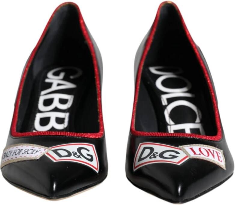 Dolce & Gabbana Zwarte leren logo print hakken pumps Black Dames