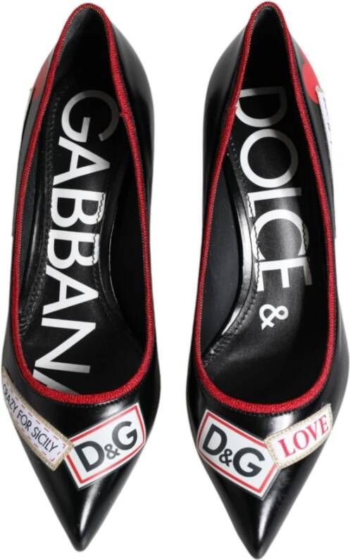 Dolce & Gabbana Zwarte leren logo print hakken pumps Black Dames