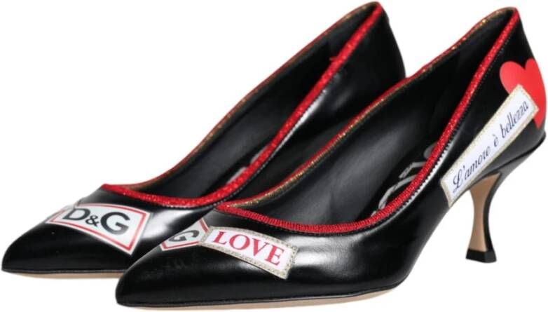 Dolce & Gabbana Zwarte leren logo print hakken pumps Black Dames