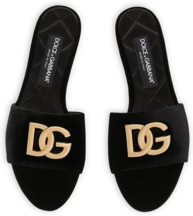 Dolce & Gabbana Zwarte Leren Logo Sandalen Black Dames