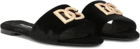 Dolce & Gabbana Zwarte Leren Logo Sandalen Black Dames