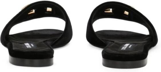 Dolce & Gabbana Zwarte Leren Logo Sandalen Black Dames