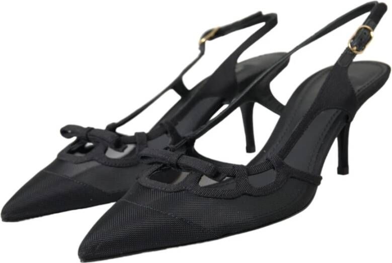 Dolce & Gabbana Zwarte leren mesh slingback hakken Black Dames