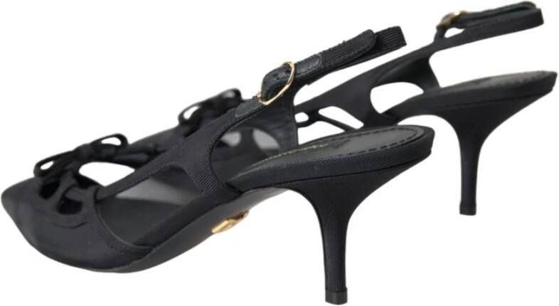 Dolce & Gabbana Zwarte leren mesh slingback hakken Black Dames