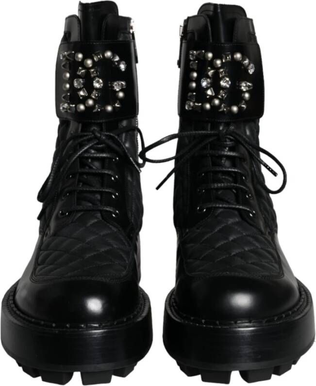 Dolce & Gabbana Zwarte Leren Mid Calf Laarzen Black Heren