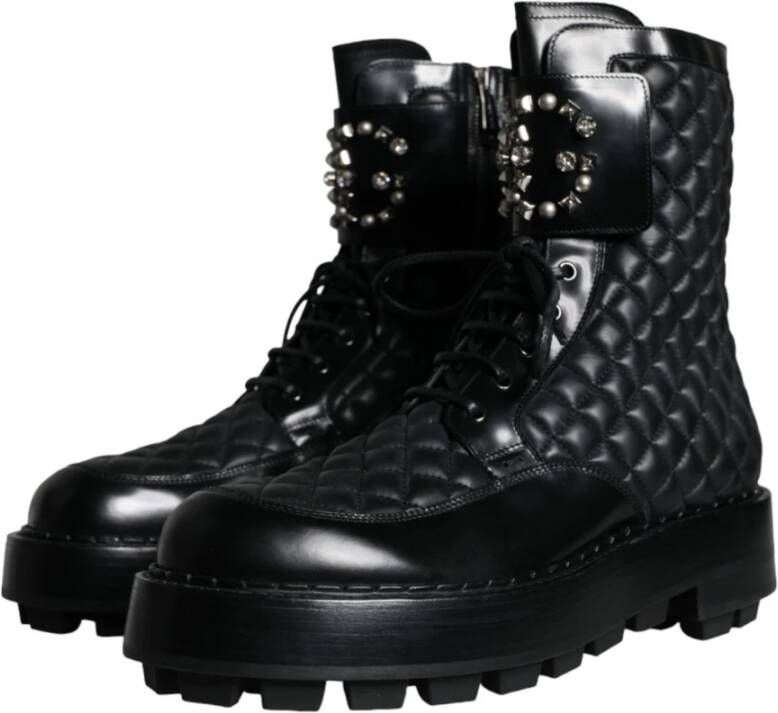 Dolce & Gabbana Zwarte Leren Mid Calf Laarzen Black Heren