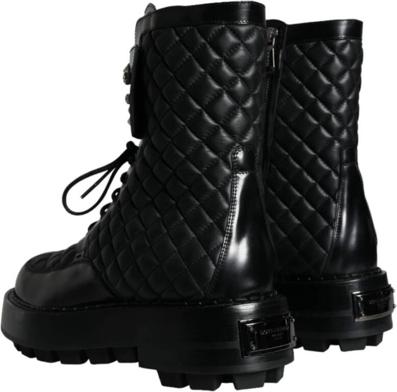 Dolce & Gabbana Zwarte Leren Mid Calf Laarzen Black Heren