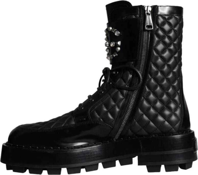 Dolce & Gabbana Zwarte Leren Mid Calf Laarzen Black Heren