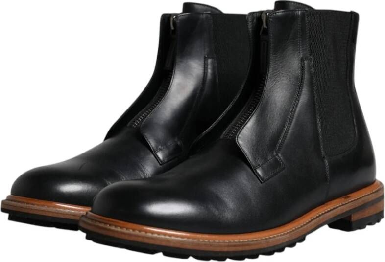 Dolce & Gabbana Zwarte Leren Mid Calf Ritslaarzen Black Heren