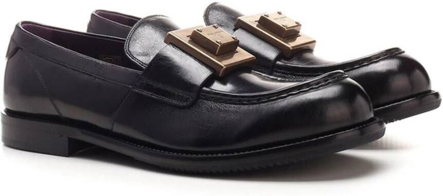 Dolce & Gabbana Zwarte leren mocassins met messing logo Black Dames