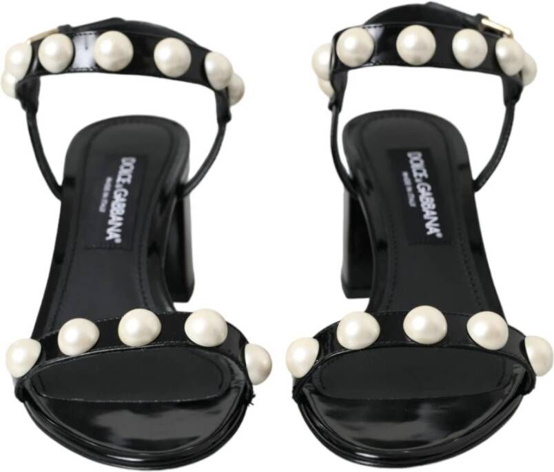 Dolce & Gabbana Zwarte leren parel hak sandalen Black Dames