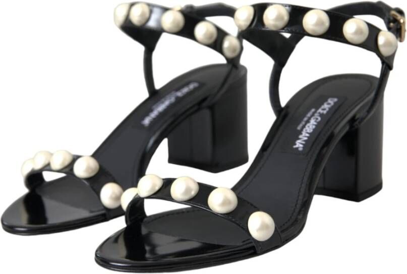 Dolce & Gabbana Zwarte leren parel hak sandalen Black Dames