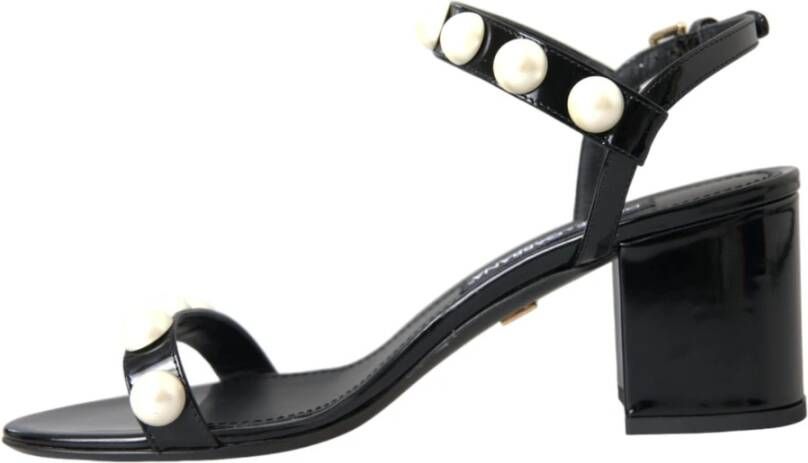 Dolce & Gabbana Zwarte leren parel hak sandalen Black Dames