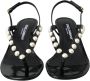 Dolce & Gabbana Zwarte Leren Parelhak Sandalen Black Dames - Thumbnail 2