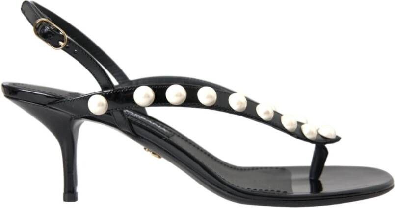 Dolce & Gabbana Zwarte Leren Parelhak Sandalen Black Dames