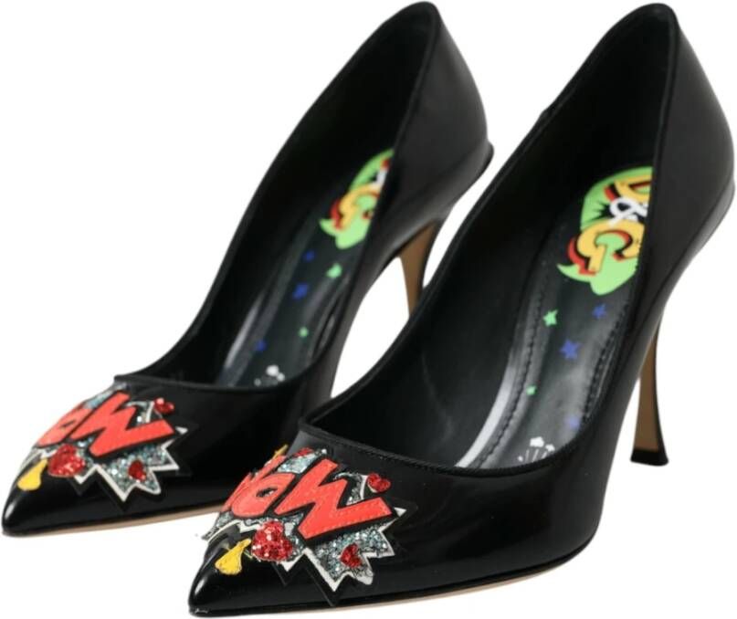 Dolce & Gabbana Zwarte leren patch hakken pompen schoenen Black Dames