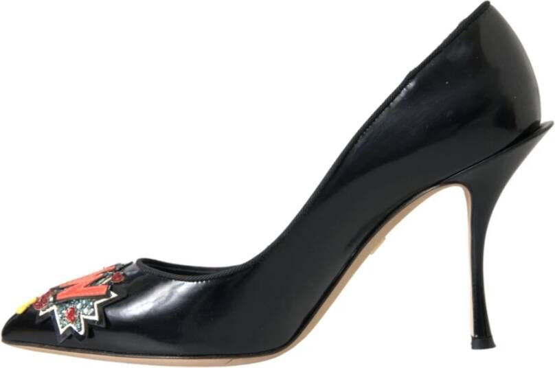 Dolce & Gabbana Zwarte leren patch hakken pompen schoenen Black Dames