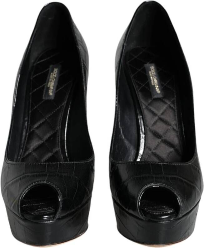 Dolce & Gabbana Zwarte Leren Plateauhakken Pumps met Logodetails Black Dames