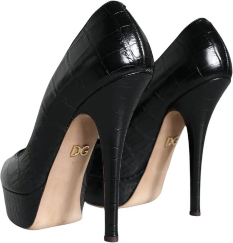 Dolce & Gabbana Zwarte Leren Plateauhakken Pumps met Logodetails Black Dames