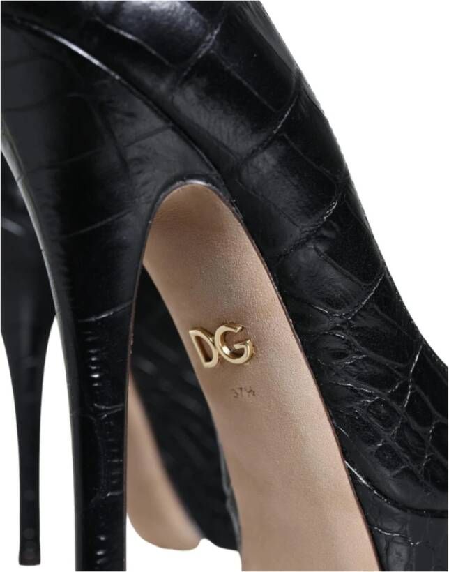 Dolce & Gabbana Zwarte Leren Plateauhakken Pumps met Logodetails Black Dames