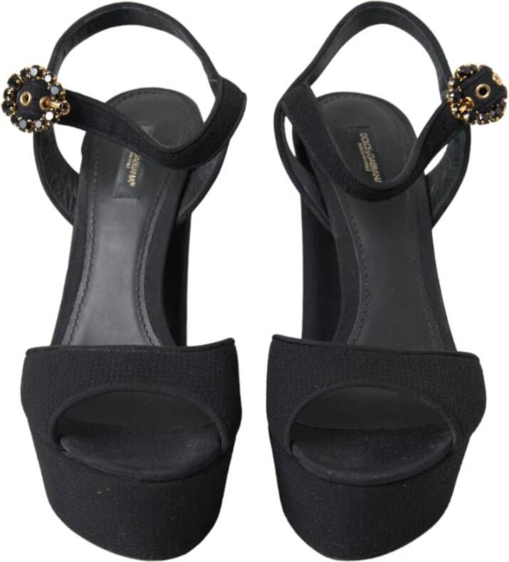 Dolce & Gabbana Zwarte leren platformhakken sandalen Black Dames