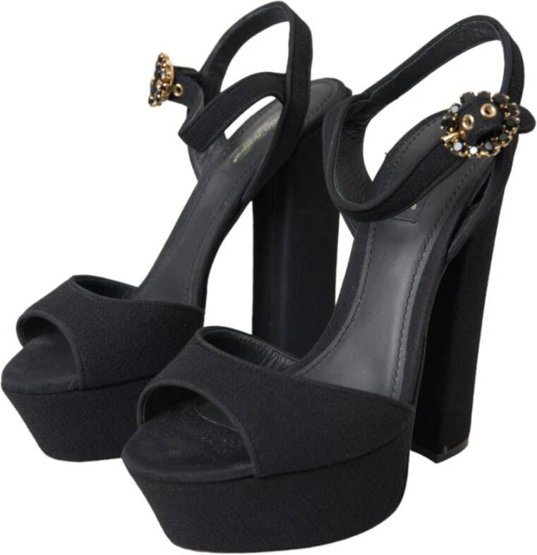 Dolce & Gabbana Zwarte leren platformhakken sandalen Black Dames