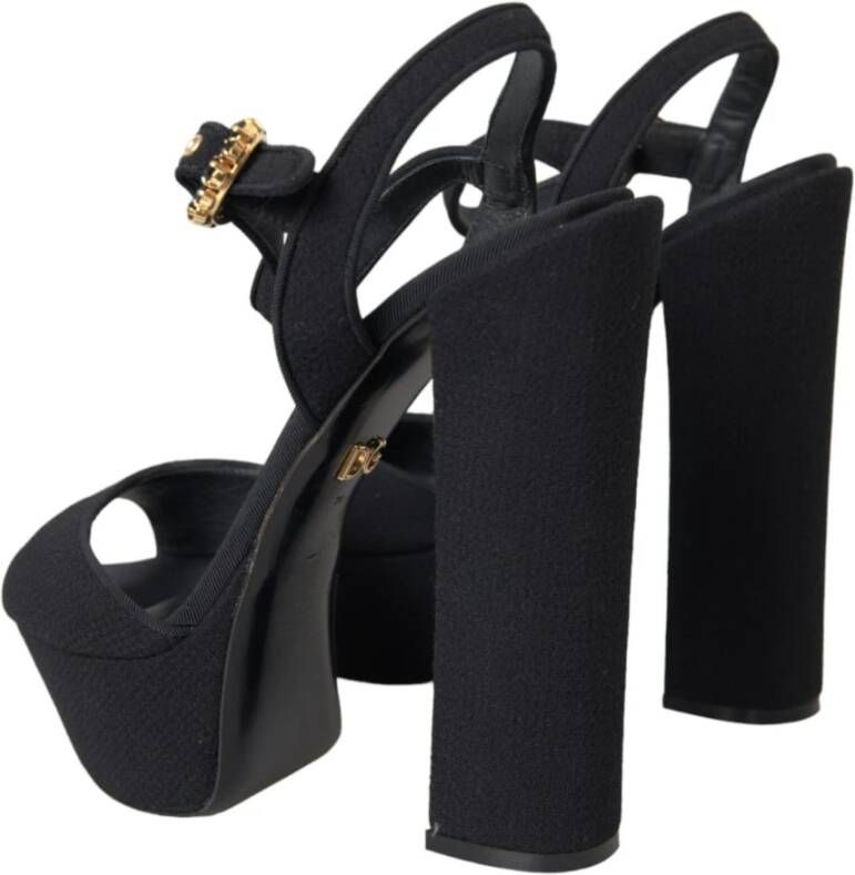 Dolce & Gabbana Zwarte leren platformhakken sandalen Black Dames