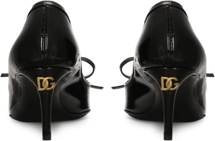 Dolce & Gabbana Zwarte leren pumps met gouden logo Black Dames