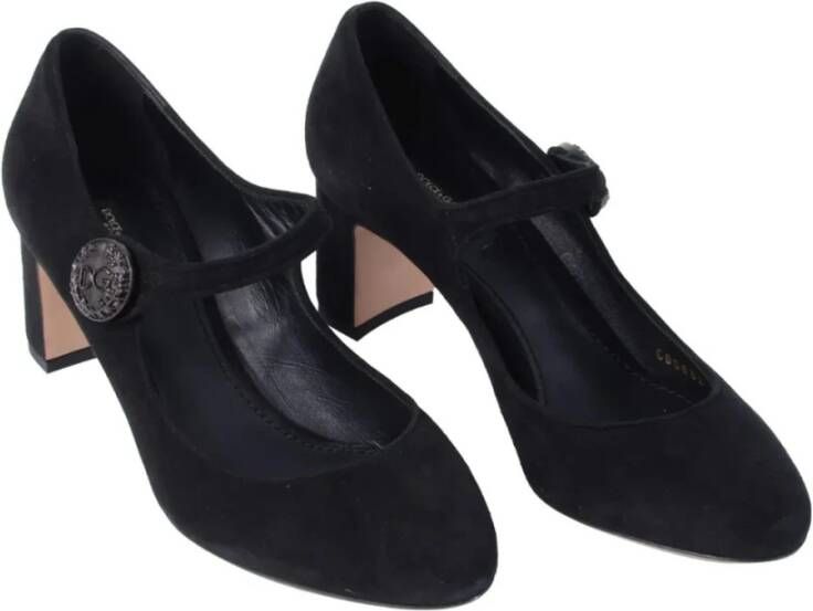 Dolce & Gabbana Zwarte Leren Pumps met Logoknop Black Dames