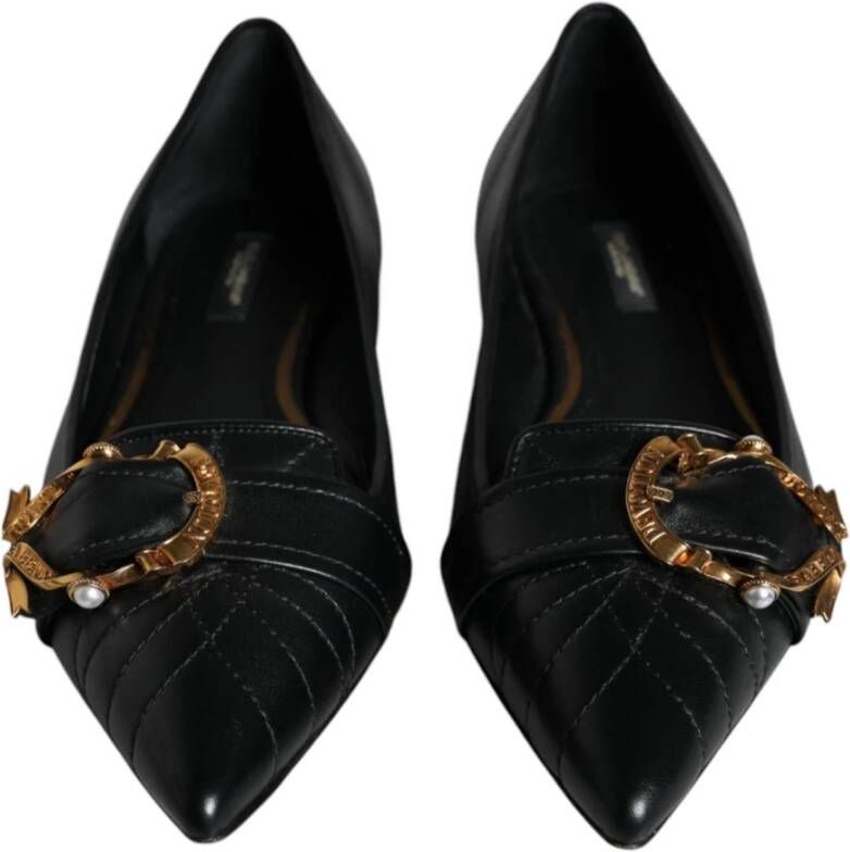 Dolce & Gabbana Zwarte leren puntige flats met messing gesp Black Dames