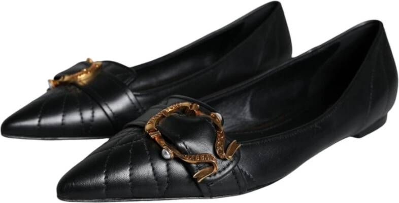 Dolce & Gabbana Zwarte leren puntige flats met messing gesp Black Dames