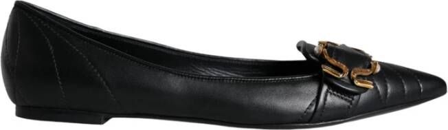 Dolce & Gabbana Zwarte leren puntige flats met messing gesp Black Dames