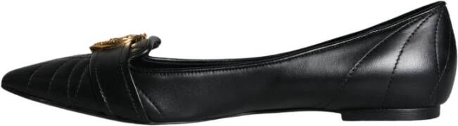 Dolce & Gabbana Zwarte leren puntige flats met messing gesp Black Dames