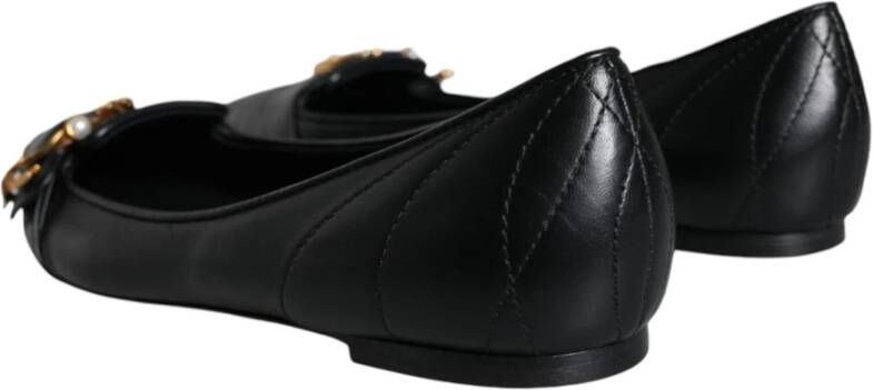 Dolce & Gabbana Zwarte leren puntige flats met messing gesp Black Dames