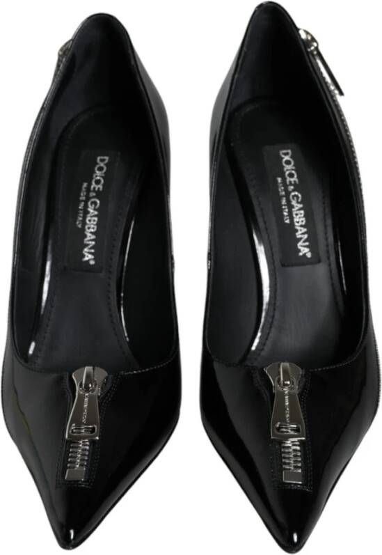 Dolce & Gabbana Zwarte Leren Rits Hakken Pumps Black Dames