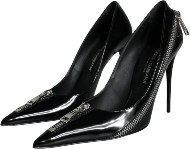 Dolce & Gabbana Zwarte Leren Rits Hakken Pumps Black Dames