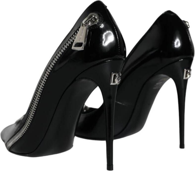 Dolce & Gabbana Zwarte Leren Rits Hakken Pumps Black Dames