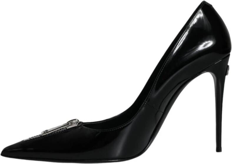 Dolce & Gabbana Zwarte Leren Rits Hakken Pumps Black Dames