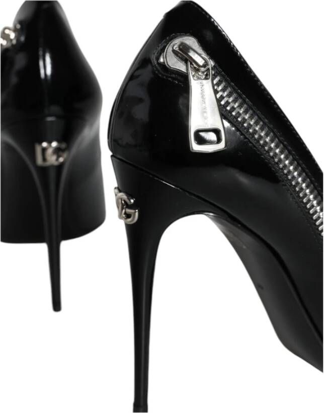 Dolce & Gabbana Zwarte Leren Rits Hakken Pumps Black Dames