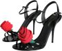 Dolce & Gabbana Zwarte leren rozen enkelband sandalen Black Dames - Thumbnail 3