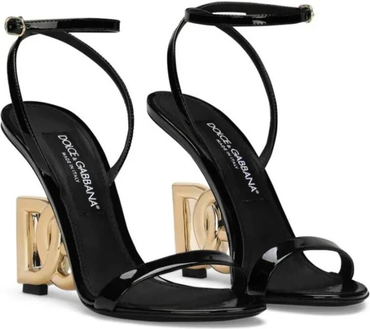 Dolce & Gabbana Zwarte Leren Sandalen met Gouden Hak Black Dames