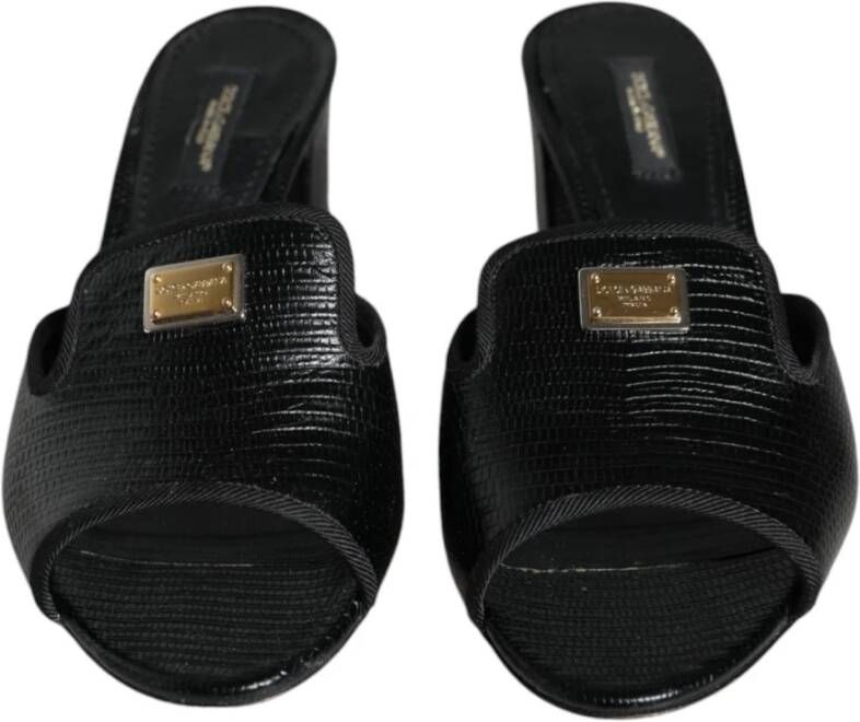 Dolce & Gabbana Zwarte Leren Sandalen met Hak Black Dames